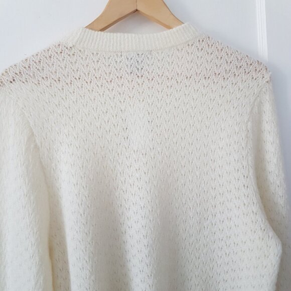 H&M Crewneck Pointelle Pullover Long Sleeve Ribbed Trim Knit Sweater Cream Sz M - Picture 5 of 10